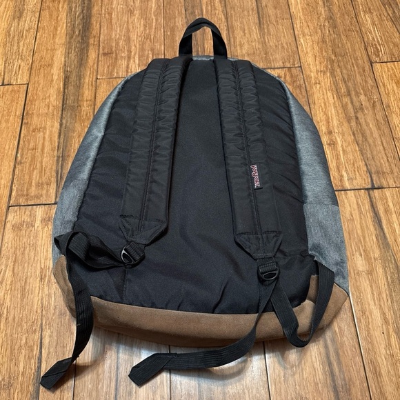 JanSport Backpack Cool Student Laptop Gray Faux Brown Leather Bottom - Picture 6 of 13
